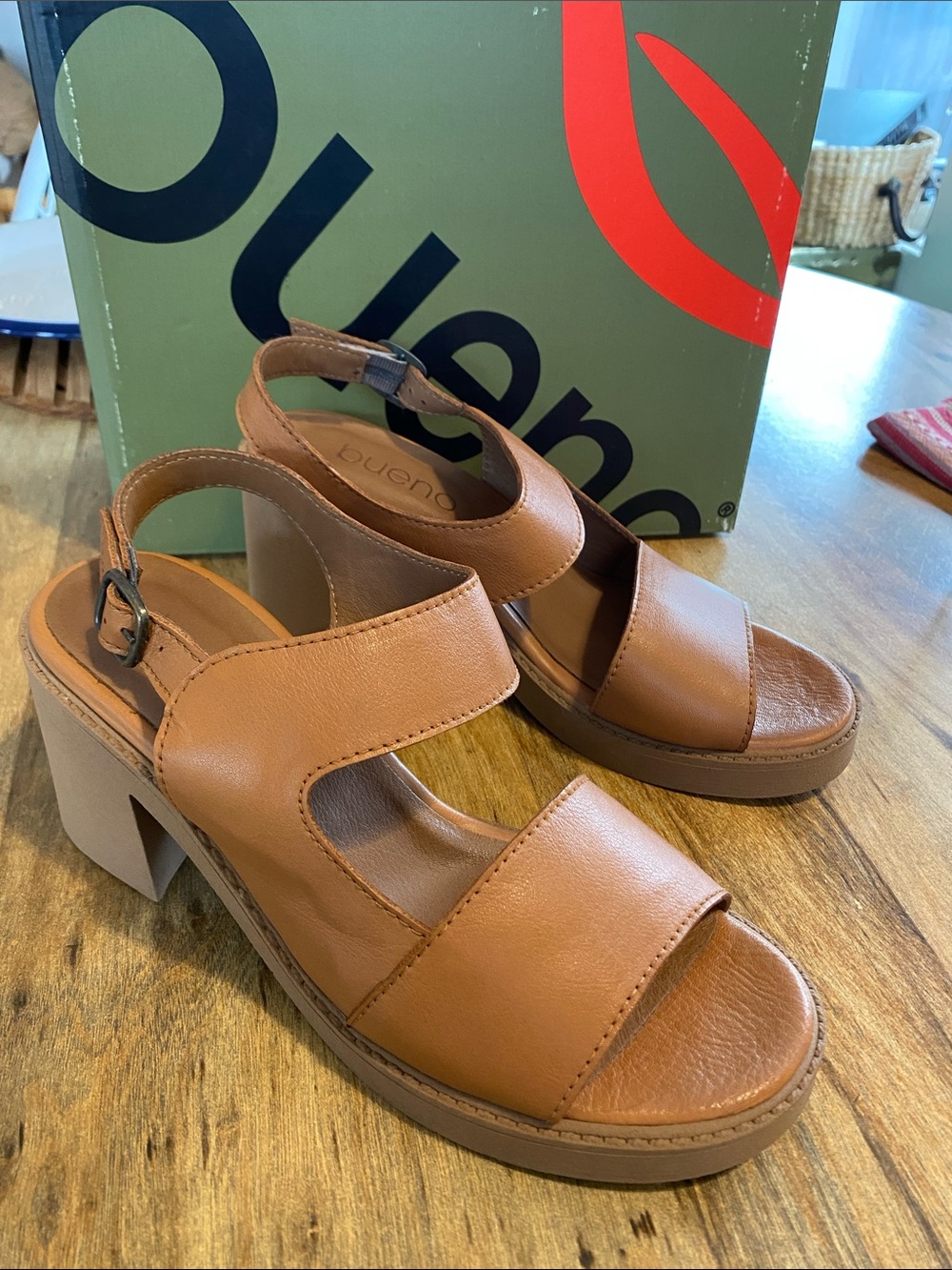 Bueno Myla Tam Leather Block Heel Sandals NIB